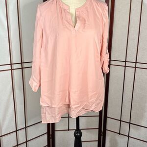 V neck sheer multi layer peachy pink blouse